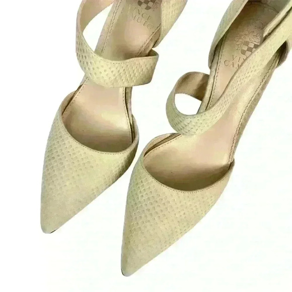 Vince Camuto Carlotte Pointed Toe Leather D'Orsay Pump High Heel Beige Cream  7M - Picture 10 of 17